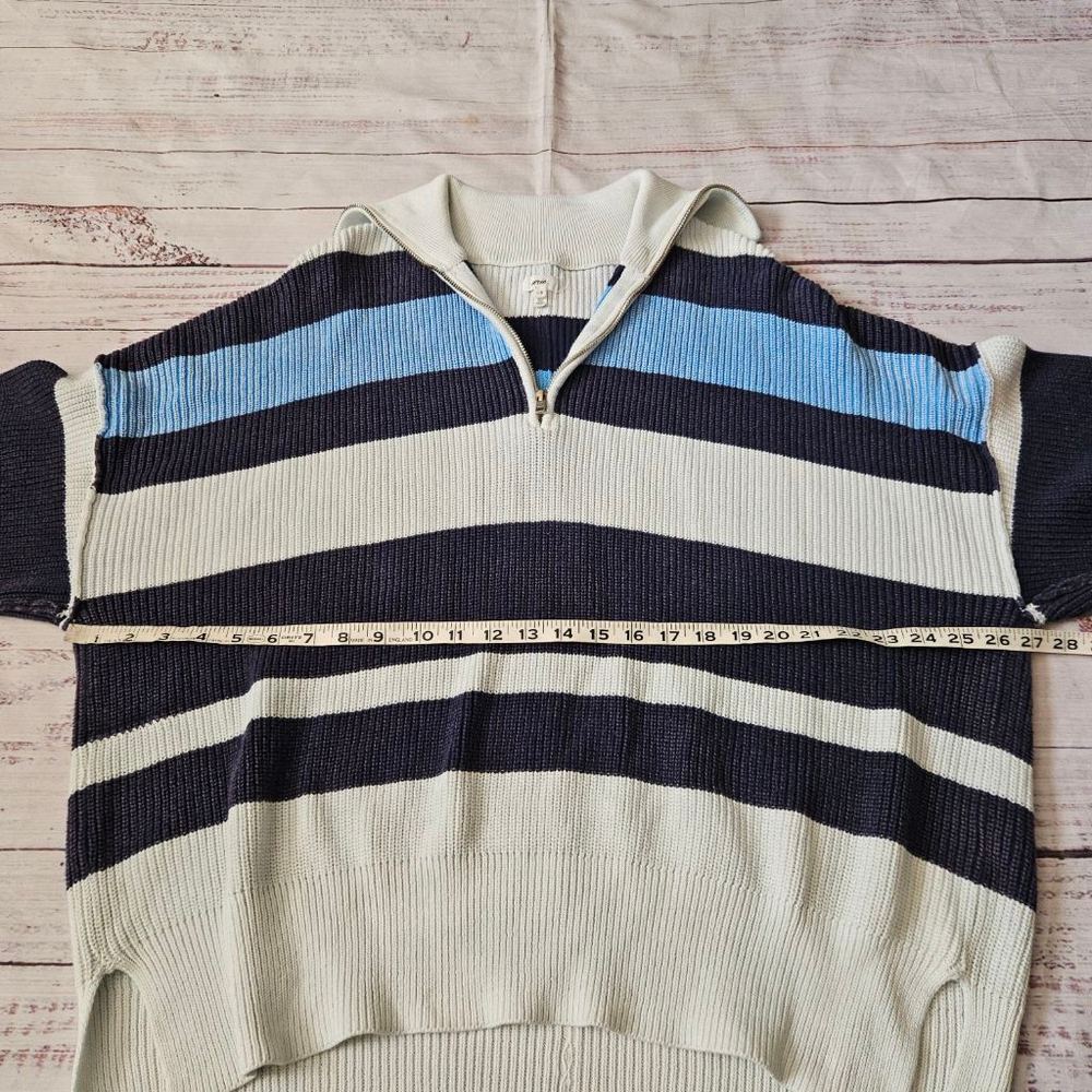 Aerie Blue White Striped Knit Quarter Zip Pullover Cotton Oversized Womens Large - Picture 5 of 6